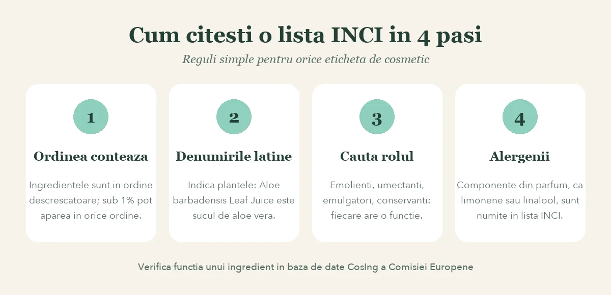 Cum citesti o lista INCI in 4 pasi: ordine, denumiri latine, rol si alergeni