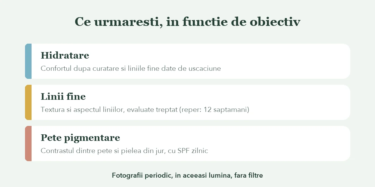 Ce urmaresti pentru hidratare, linii fine si pete pigmentare cand folosesti un ser